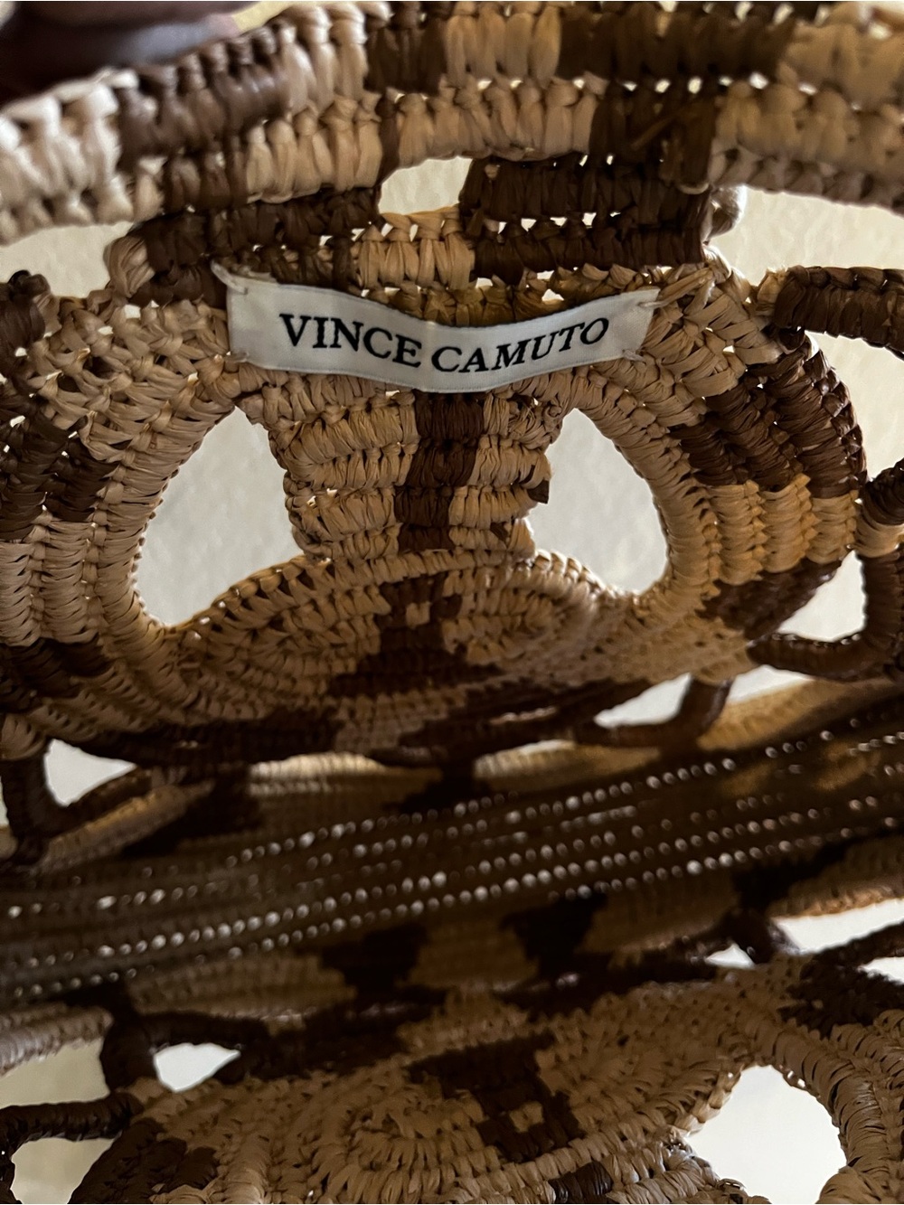 Vince Camuto Round Handwoven Straw Tote in Beige and Brown - Picture 5 of 5